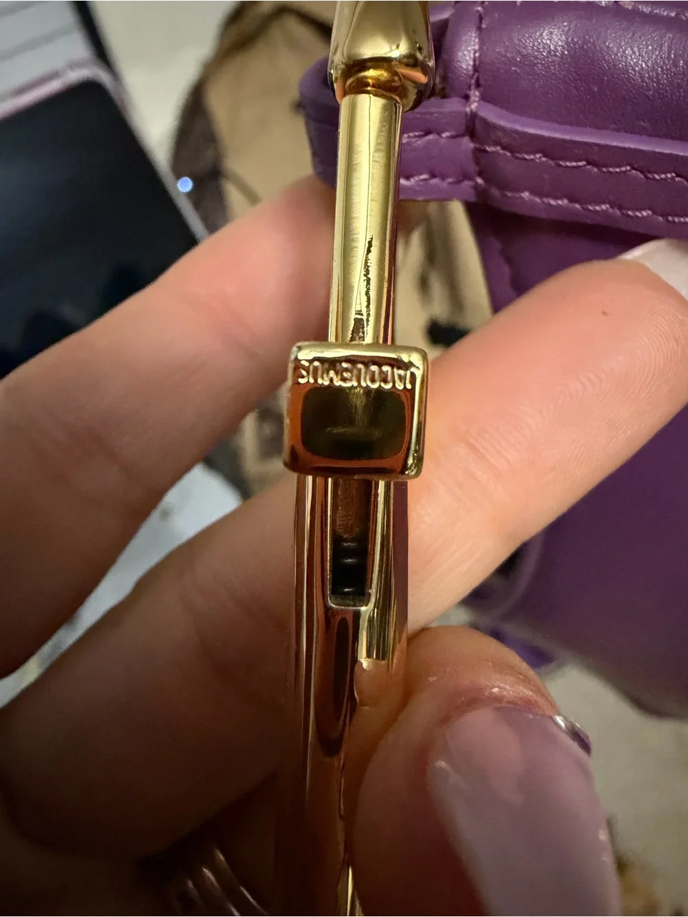 JACQUEMUS Le Bisou Mousqueton Purple Leather Shoulder Bag Authentic